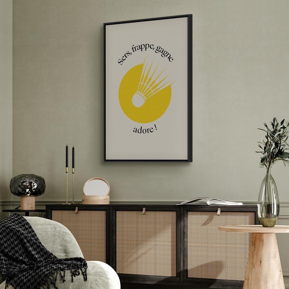 Leinwandbild - Badminton Shuttlecock on a Yellow Circle Background