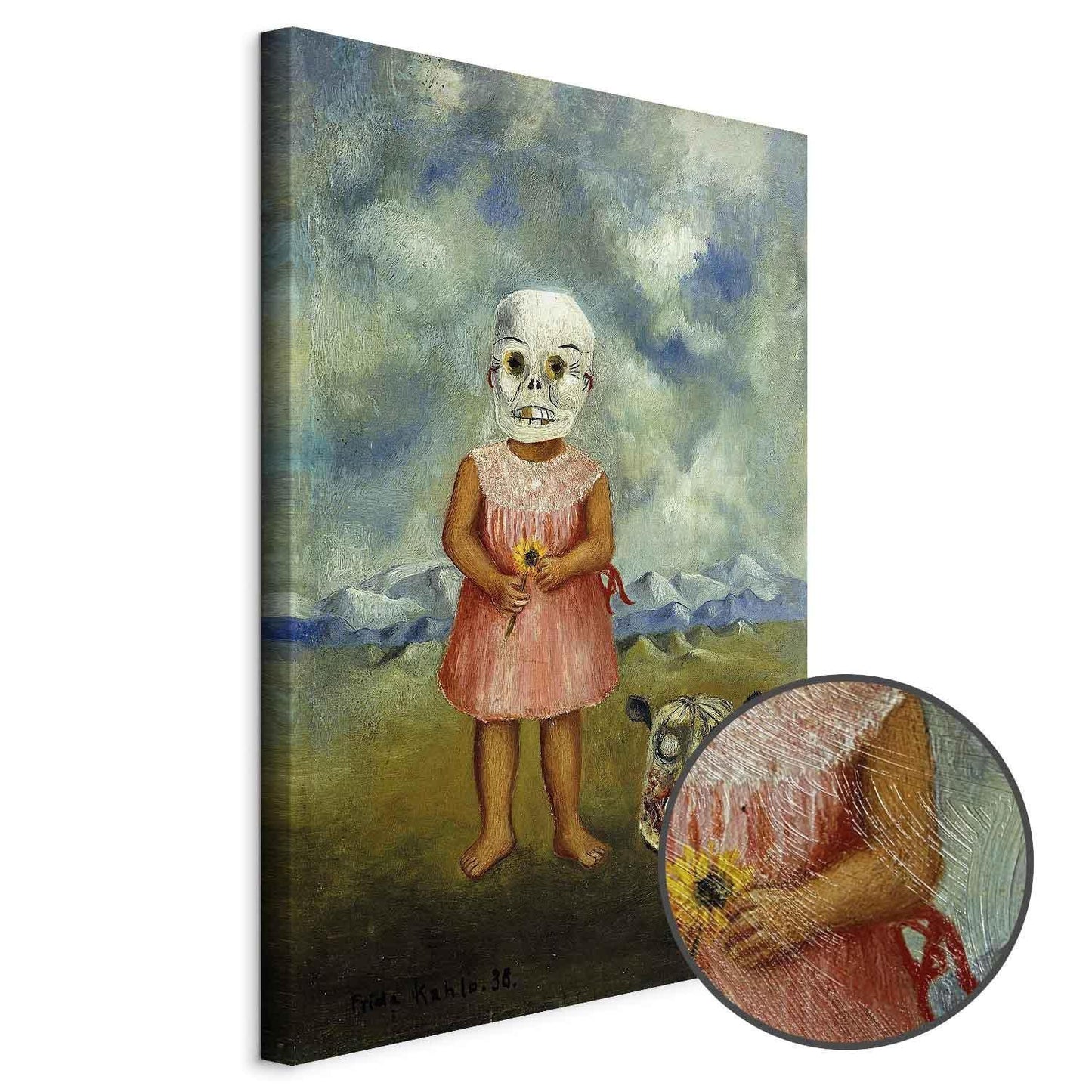 Leinwandbild - Frida Kahlo – Girl with Death Mask (She Plays Alone)