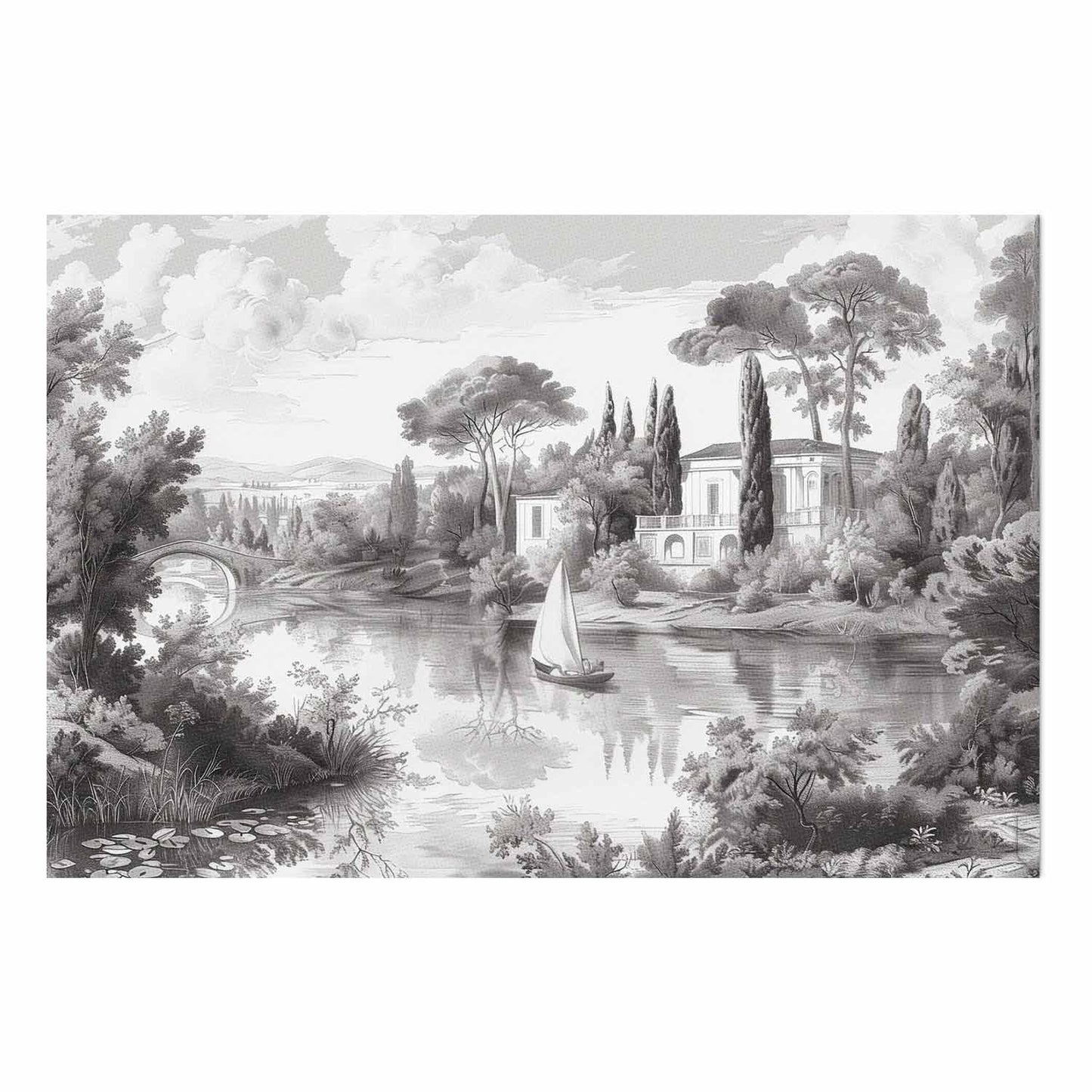 Poster - Black-and-White Vintage Landscape with a Pond