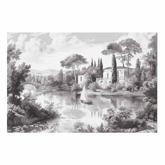 Poster - Black-and-White Vintage Landscape with a Pond