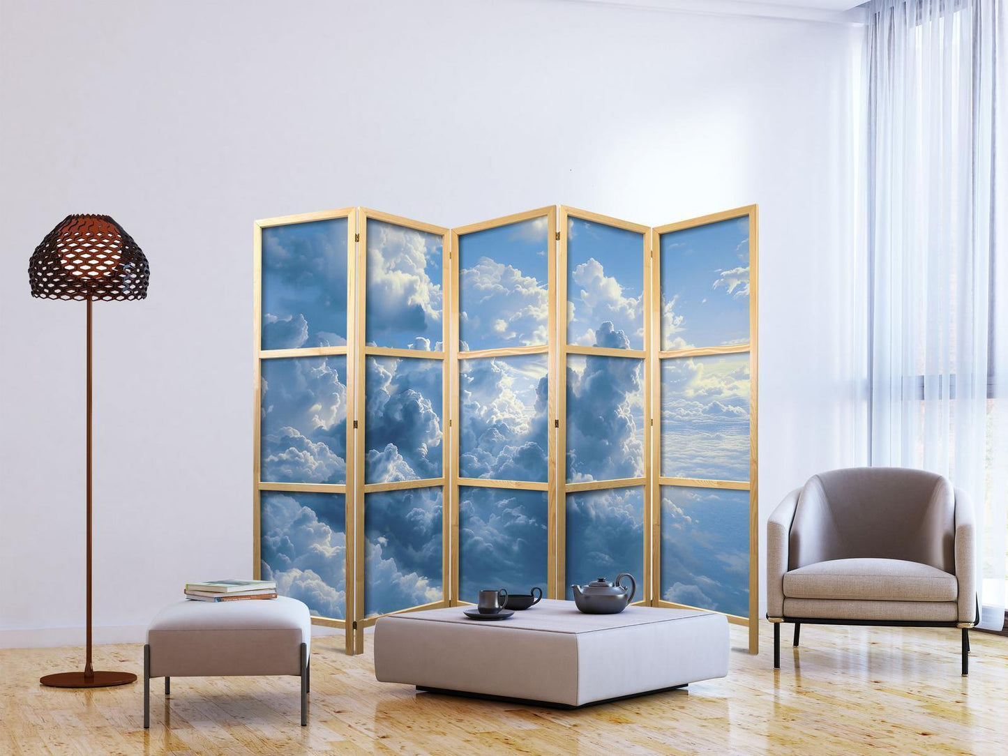 Japanischer Paravent - Ocean in the Air: Waving Clouds Reflecting Morning Light Artgeist