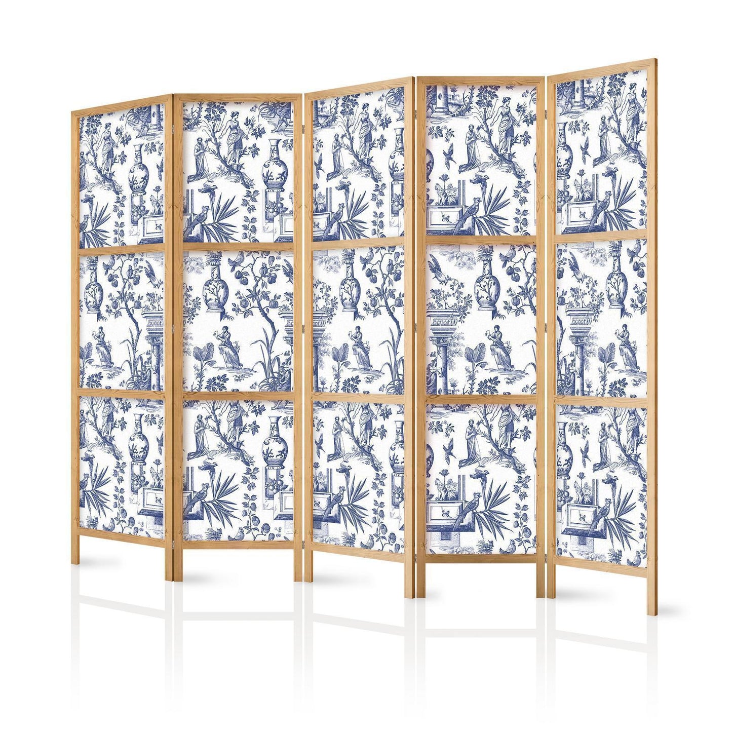 Japanischer Paravent - Rome and Botany - Blue Pattern with Greek and Plant Motif Artgeist