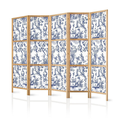 Japanischer Paravent - Rome and Botany - Blue Pattern with Greek and Plant Motif Artgeist