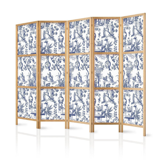 Japanischer Paravent - Rome and Botany - Blue Pattern with Greek and Plant Motif Artgeist