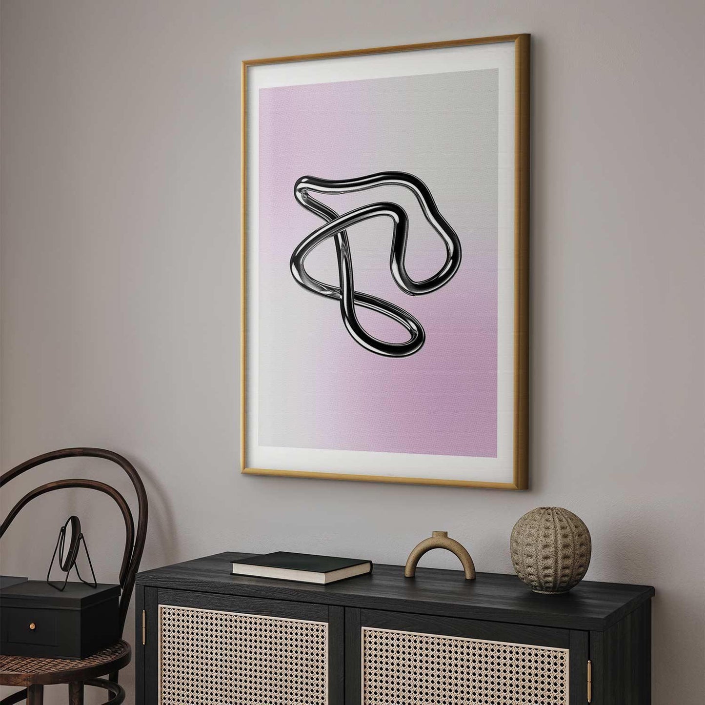 Poster - Silver Intricacies - fluid metallic figure on a gradient background