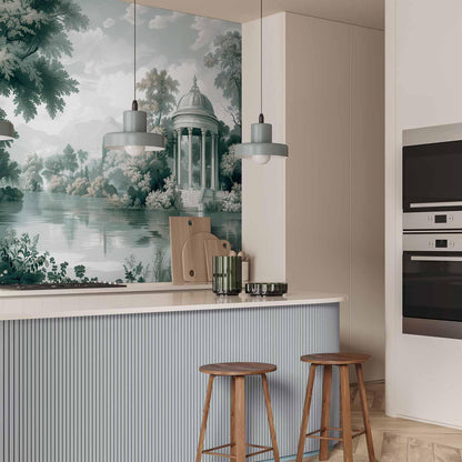 Fototapete - View of the Park and Lake Retro Vintage Landscape in Greens