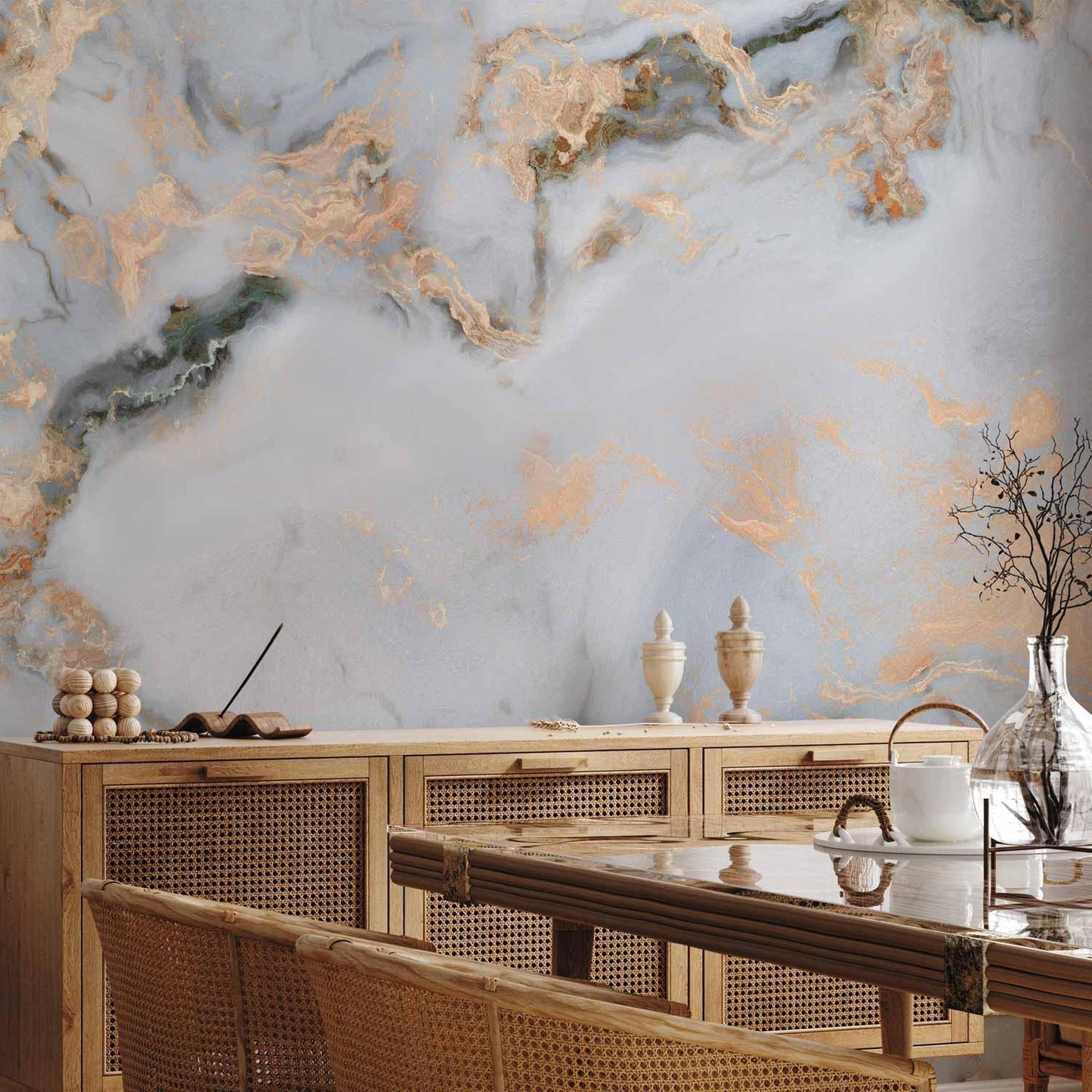 Fototapete - White Stone - Elegant Marble With Golden Highlights