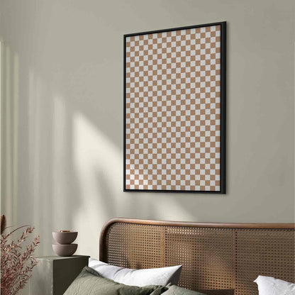 Leinwandbild - Checkerboard Pattern - Brown-White Grid with a Subtle Noise