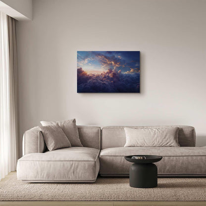 Leinwandbild - The Sun in Hiding: The Golden Face of the Sky Over a Cloudy Sea Artgeist
