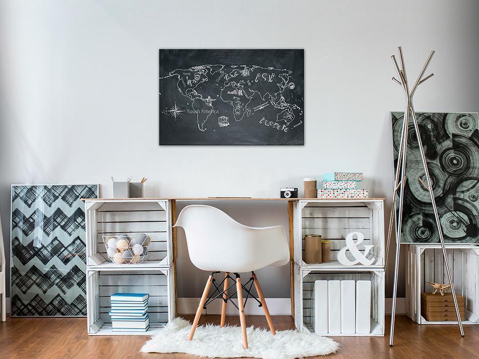 Korkbild Pinnwand Weltkarte Vintage - Reisen erweitert den Horizont mit Kompass