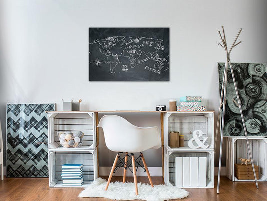 Korkbild Pinnwand Weltkarte Vintage - Reisen erweitert den Horizont mit Kompass