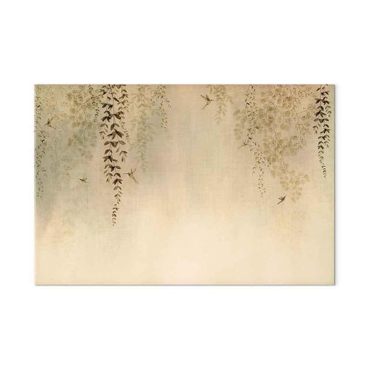 Leinwandbild - Spring Orchard - Hummingbirds Among Tree Branches in Beige Shades