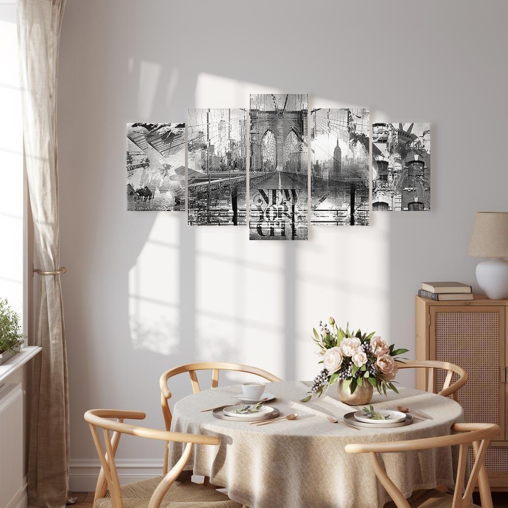 Leinwandbild - New York City Collage (5 Parts) Wide Black and White