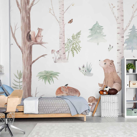 Fototapete - Subtle Illustration With Forest Animals Artgeist