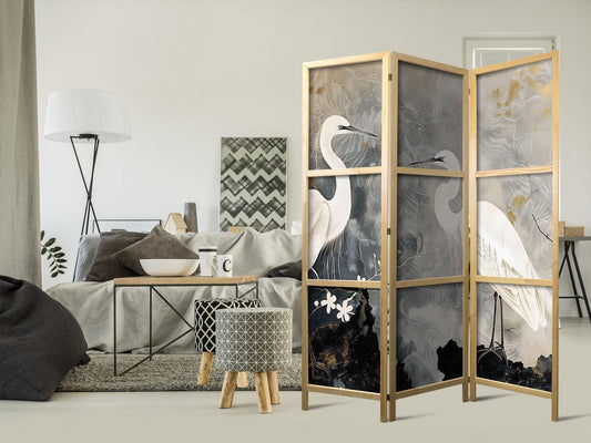 Japanischer Paravent - Herons and cherry blossoms - oriental-style illustration depicting birds