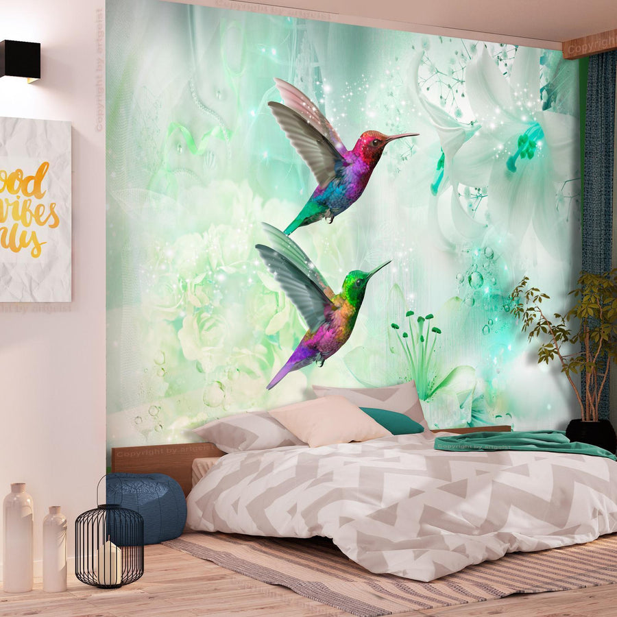 Fototapete Kolibris im Dschungel – Farbenfrohe Exotik in Grün