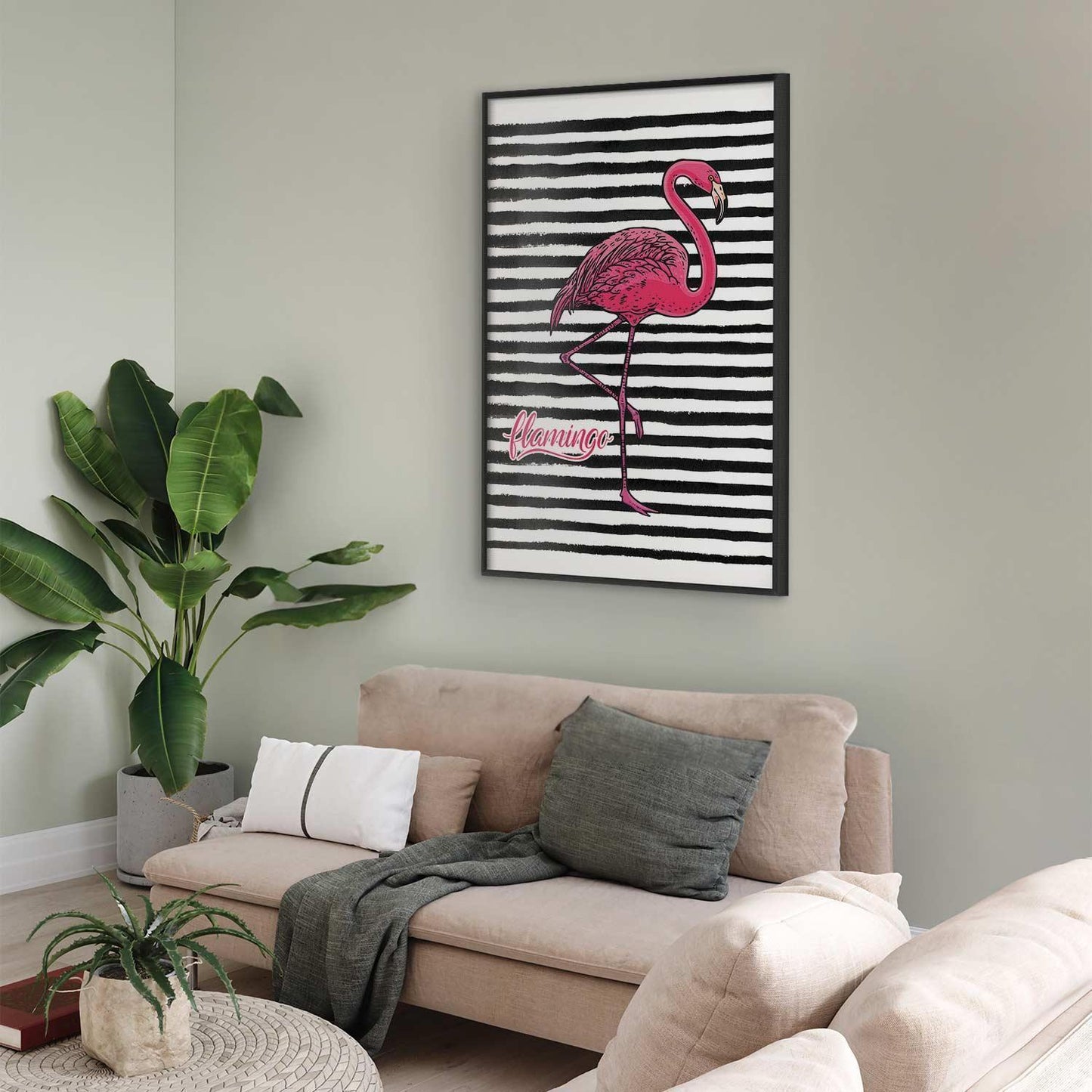 Poster - Black Stripes and Flamingo Artgeist