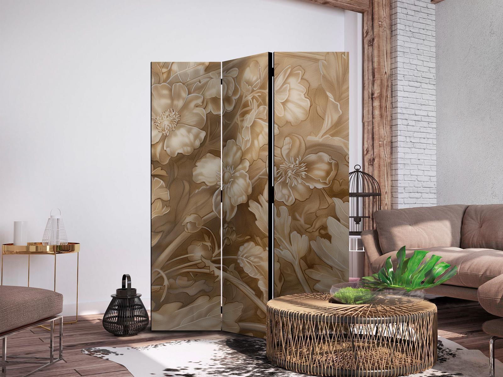 Paravent - Carved Floral Ornaments in Soft Sepia and Brown Tones Artgeist