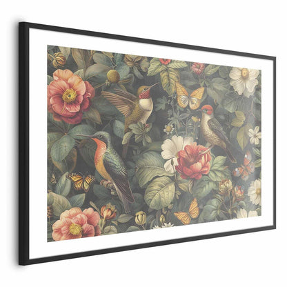 Poster - Flowers, Birds, and Butterflies - vintage-style illustration