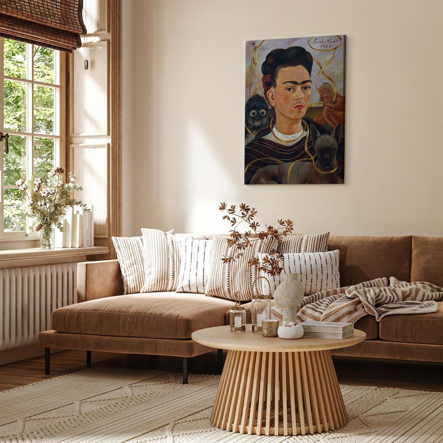 Leinwandbild - Frida Kahlo – Self-Portrait with Changuito