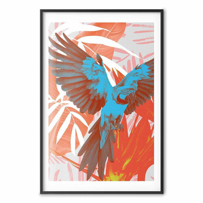 Poster - Exotic Wings - parrot among abstract leaf patterns