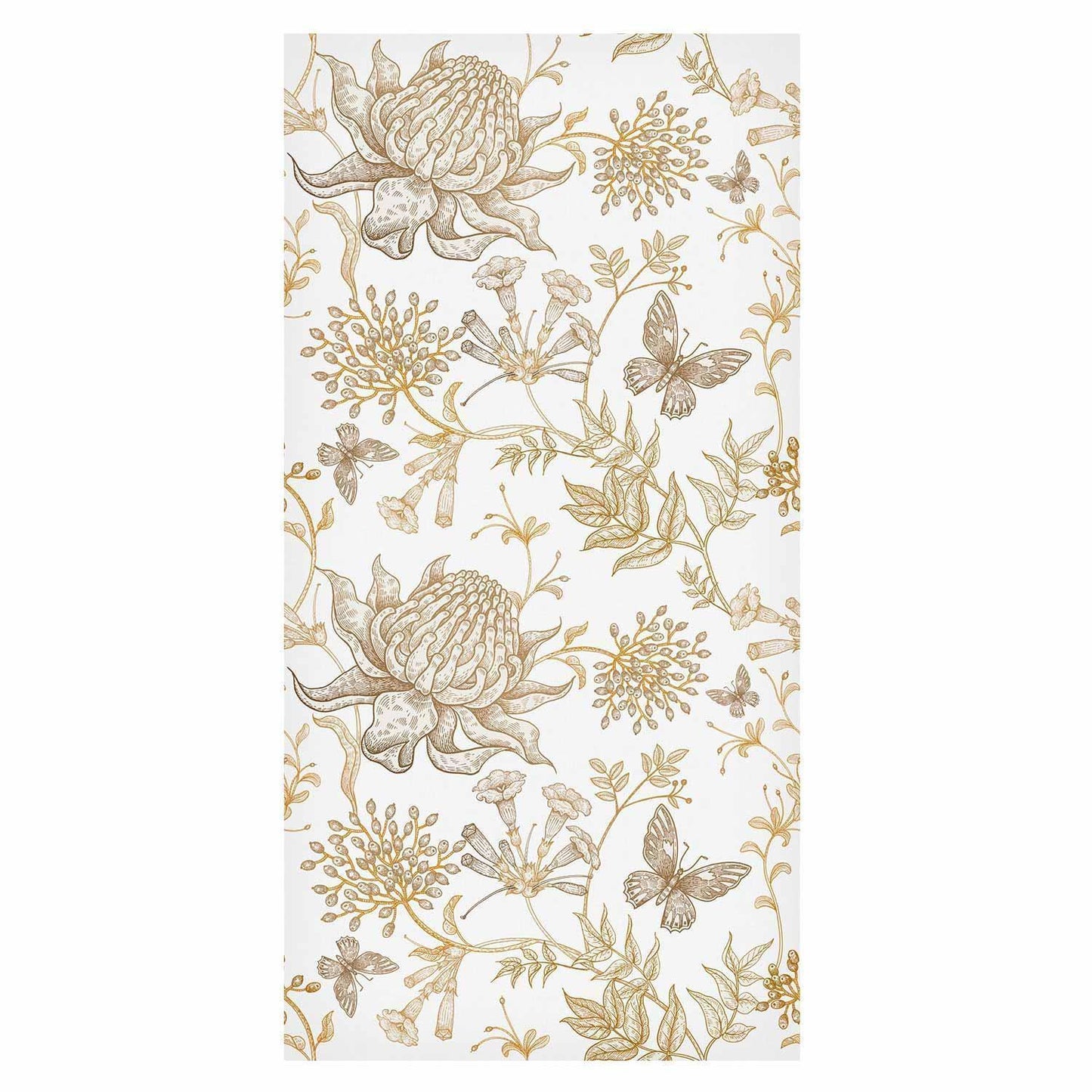 Tapete - Beige flowers and butterflies on white background
