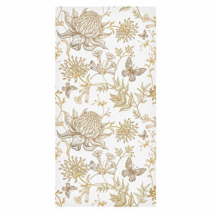 Tapete - Beige flowers and butterflies on white background