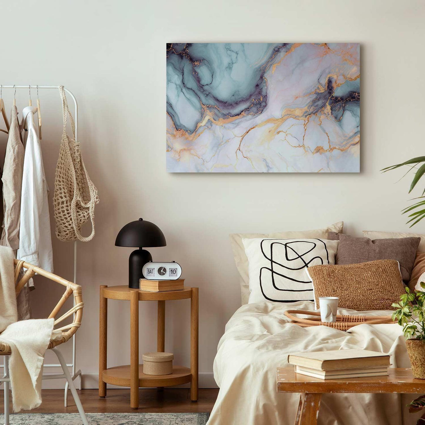 Leinwandbild - Pastel stones - pink and blue structures on a marble base