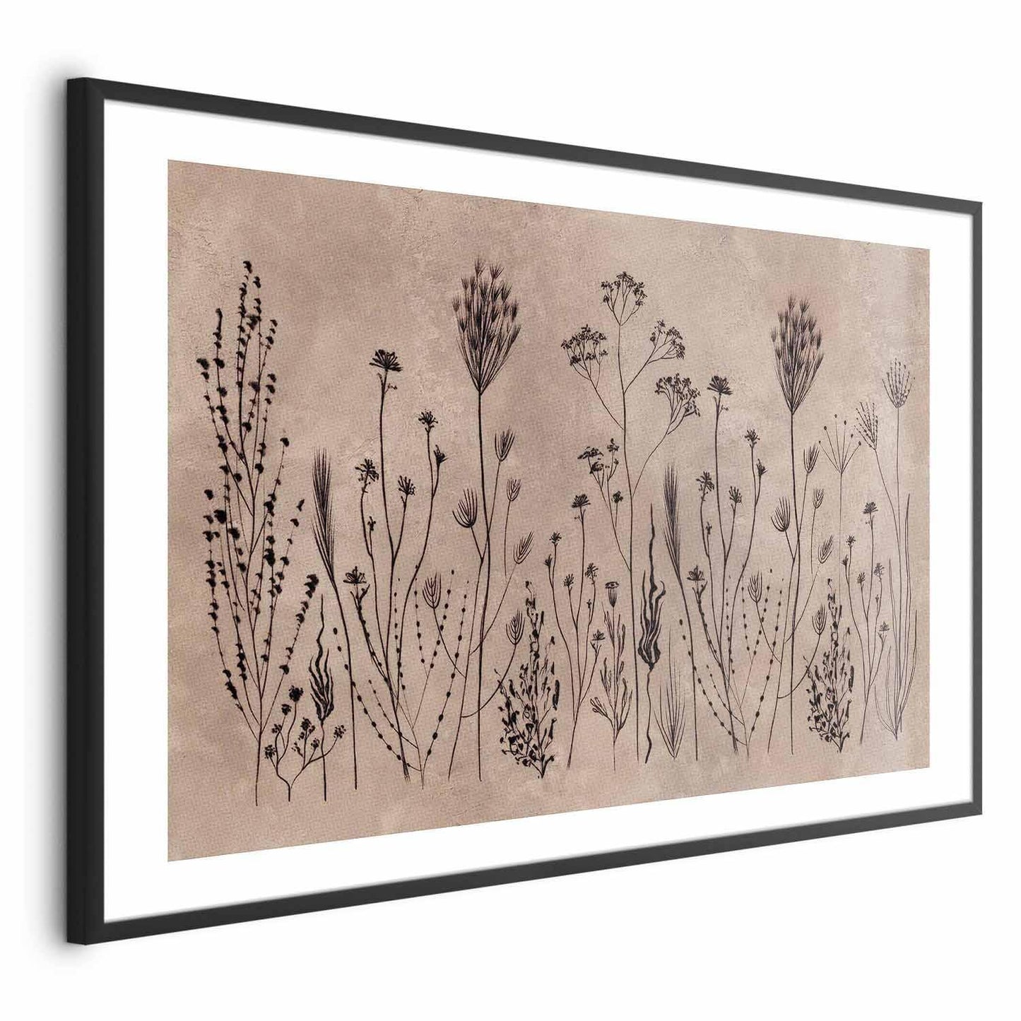 Poster - Field Flowers - black plants on a lime wash background