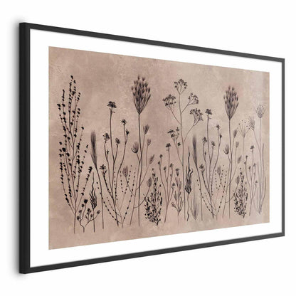 Poster - Field Flowers - black plants on a lime wash background