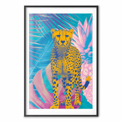 Poster - Exotic Leopard - colorful portrait of a cheetah against tropical leaves
