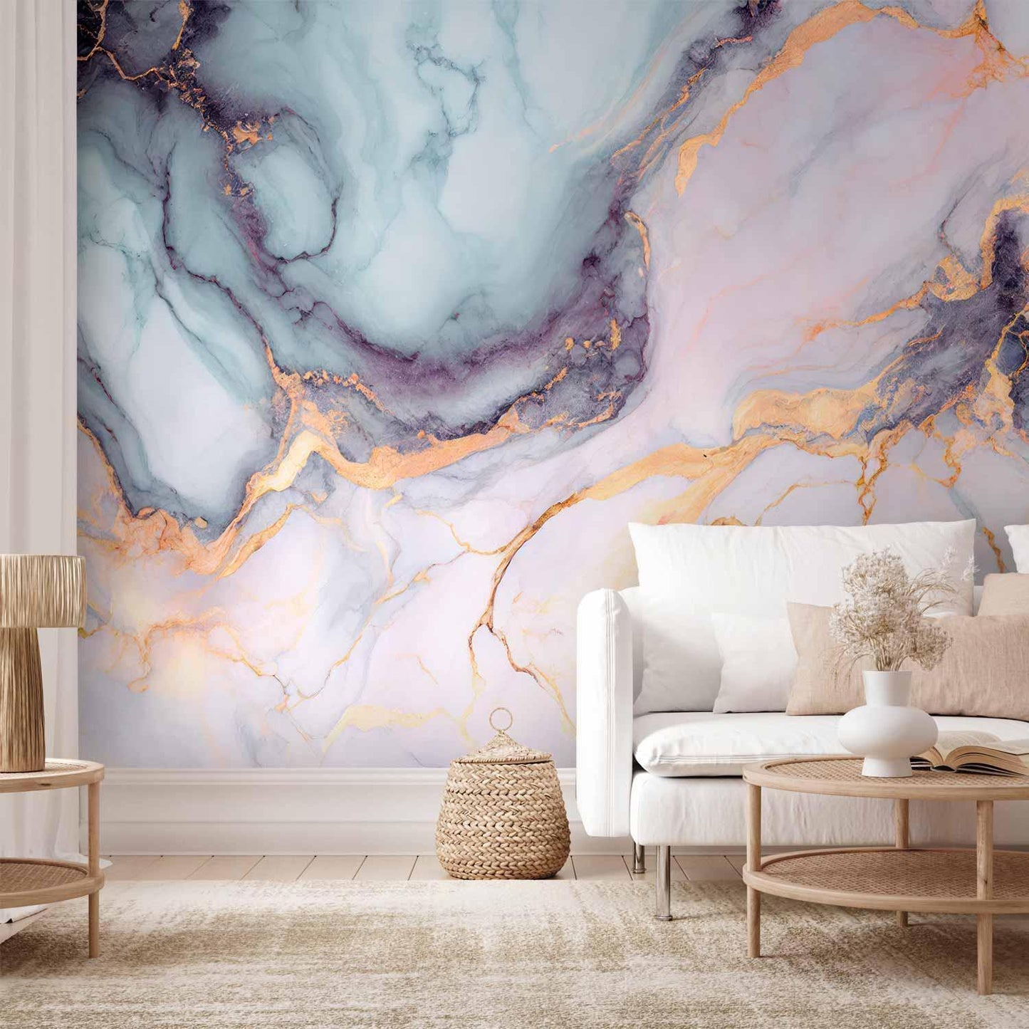 Fototapete - Pastel Stones - Pink and Blue Marble-based Structures Artgeist