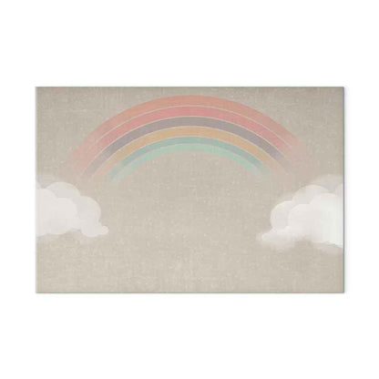 Leinwandbild - Rainy June - Colorful Rainbow Emerging from Clouds on a Bright Background
