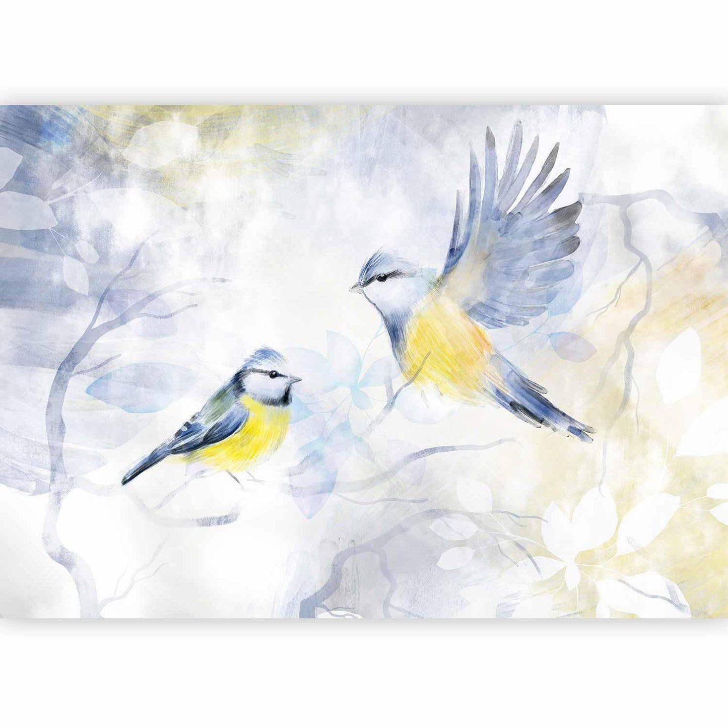 Fototapete - Meisentraum - Bezaubernde Aquarell-Kunst mit elegantem Meisen-Motiv