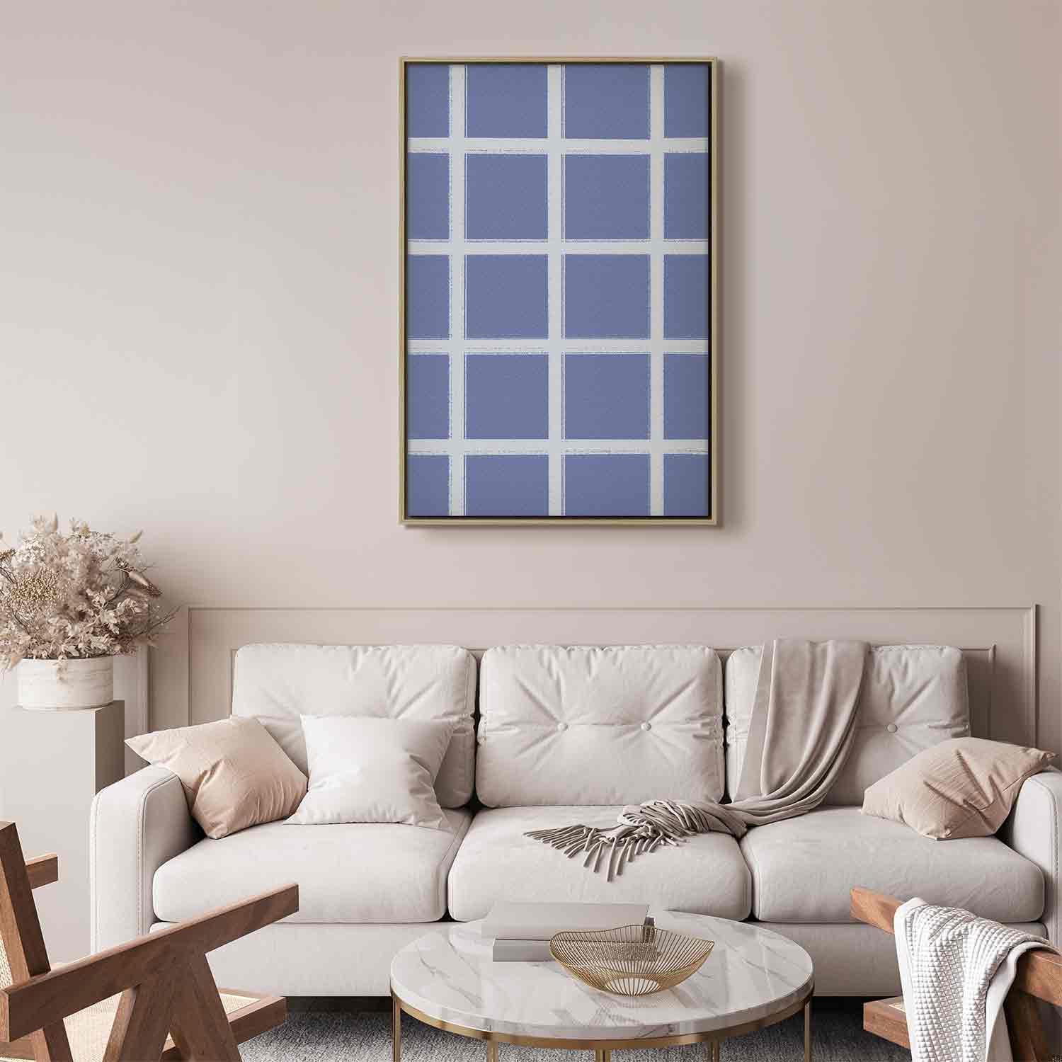 Leinwandbild - Lines and Symmetry - Expressive White Grid on a Blue Background Artgeist