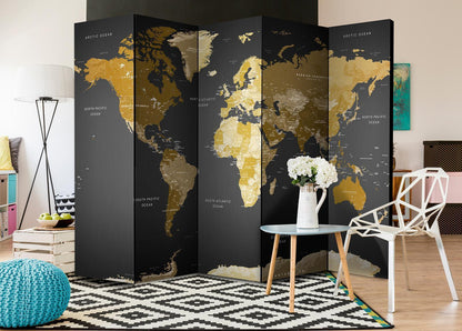 Paravent - World map on dark background Artgeist