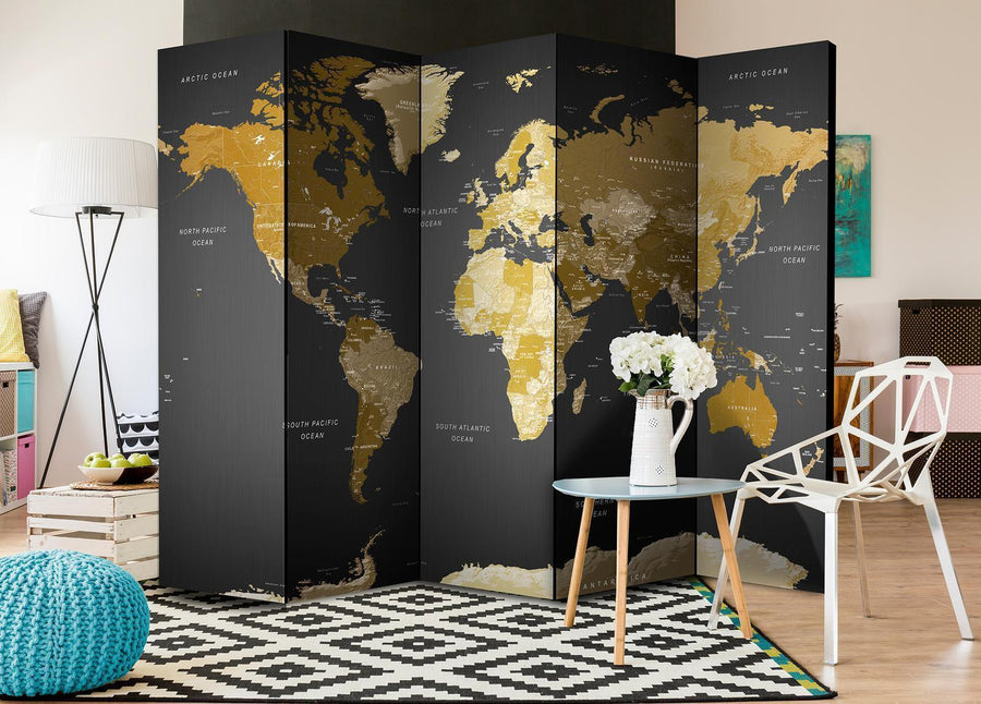 Paravent - World map on dark background Artgeist