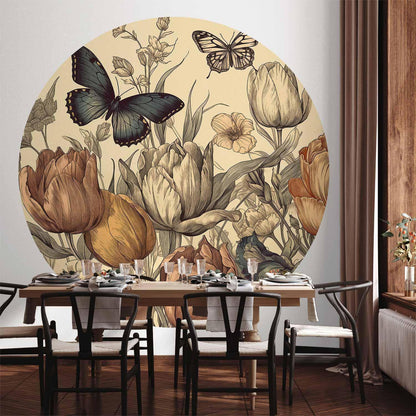 Runde Fototapete - Colourful tulips on a cream background