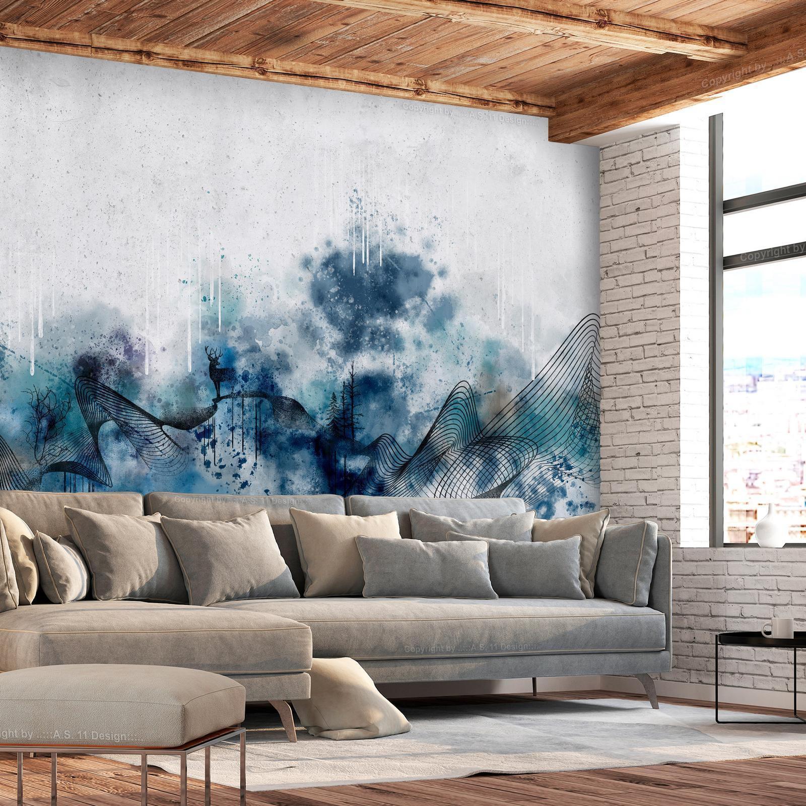Fototapete - Abstract wave - minimalist composition with blue pattern Artgeist