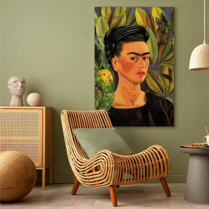 Leinwandbild - Frida Kahlo – Self-Portrait with Bonito