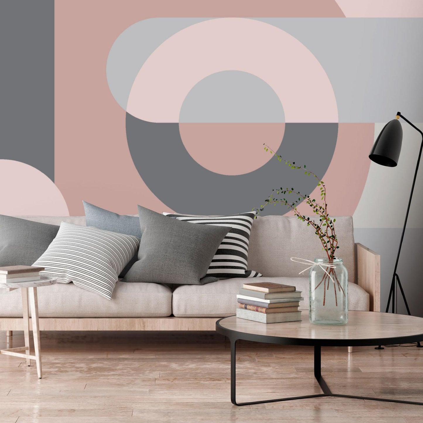 Fototapete Geometric Wreath – Abstrakter Kranz in Rosa