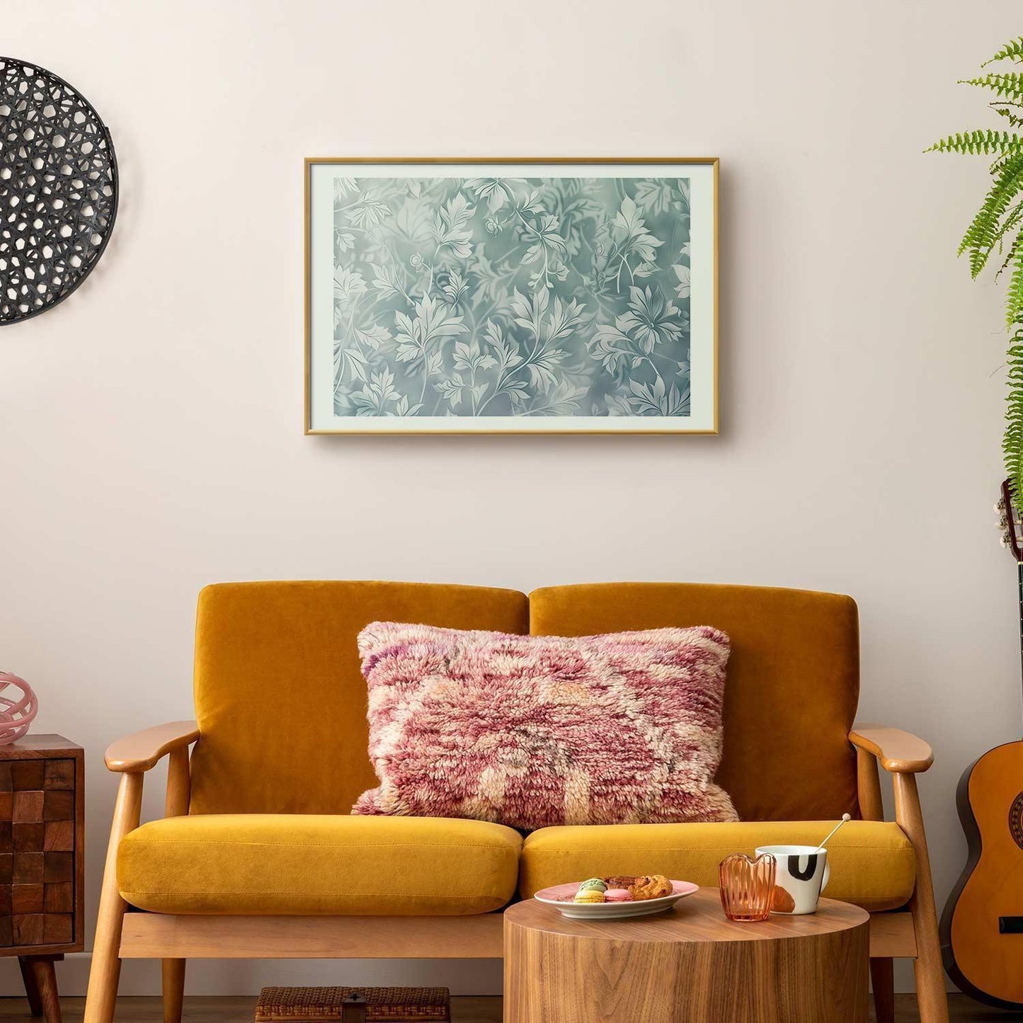 Poster - Worn Floral Patterns in Muted Turquoises