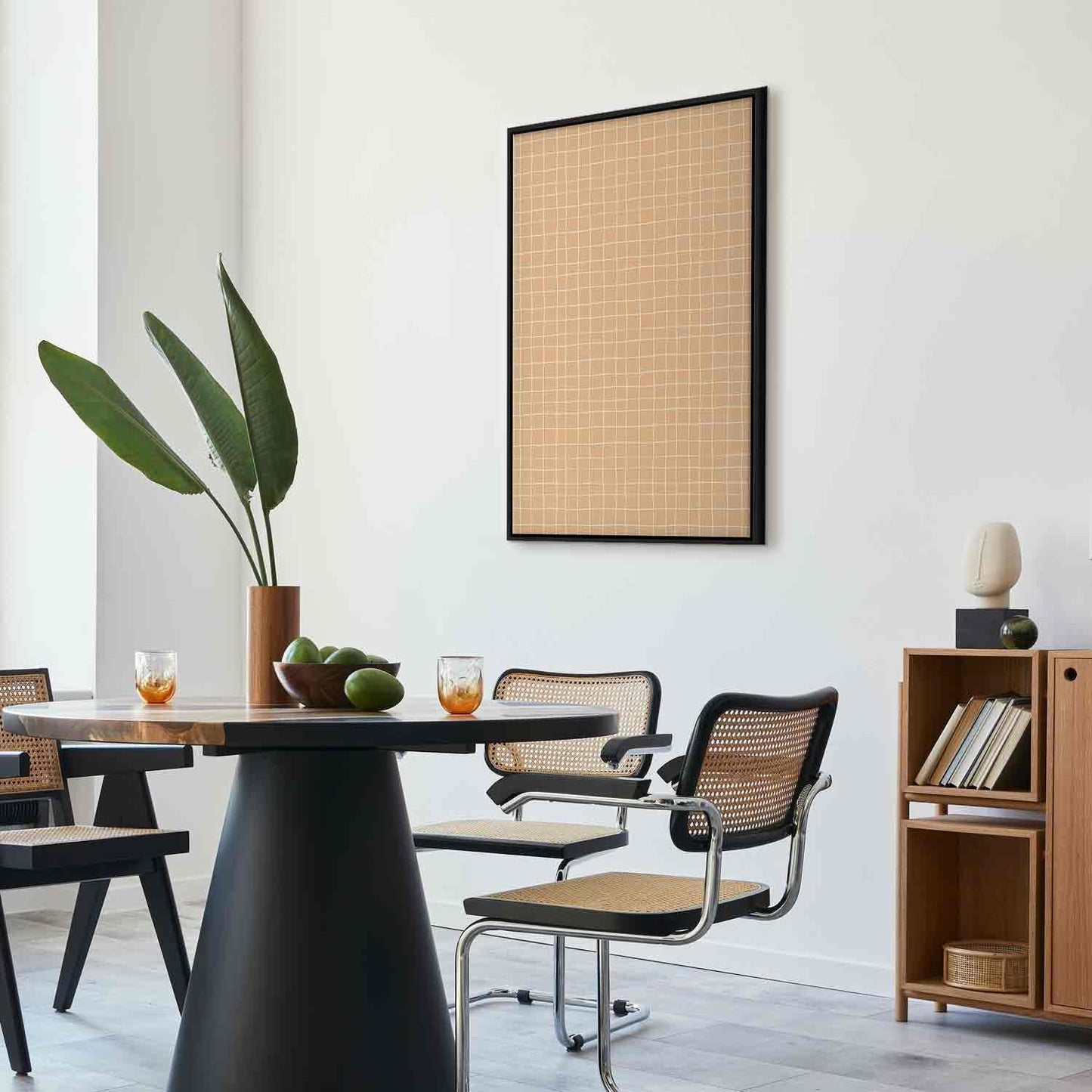 Leinwandbild - Waving Lines - Creamy Grid on a Noisy Pastel Background