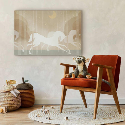 Leinwandbild - Moon Horses - Horses Galloping Among Trees on a Starry Night