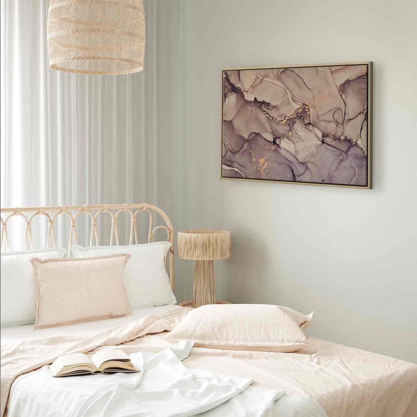 Leinwandbild - Watercolour abstraction - powder pink marble with gold accents