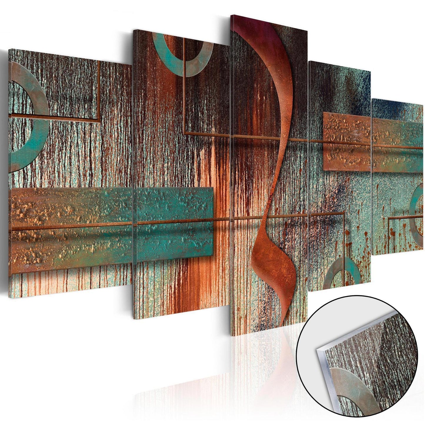 Glasbild Abstract Melody - Geometrische Metallkunst in Gold und Schwarz