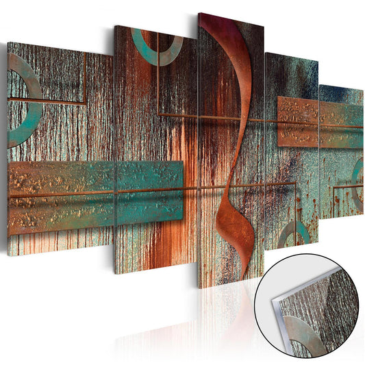 Glasbild Abstract Melody - Geometrische Metallkunst in Gold und Schwarz