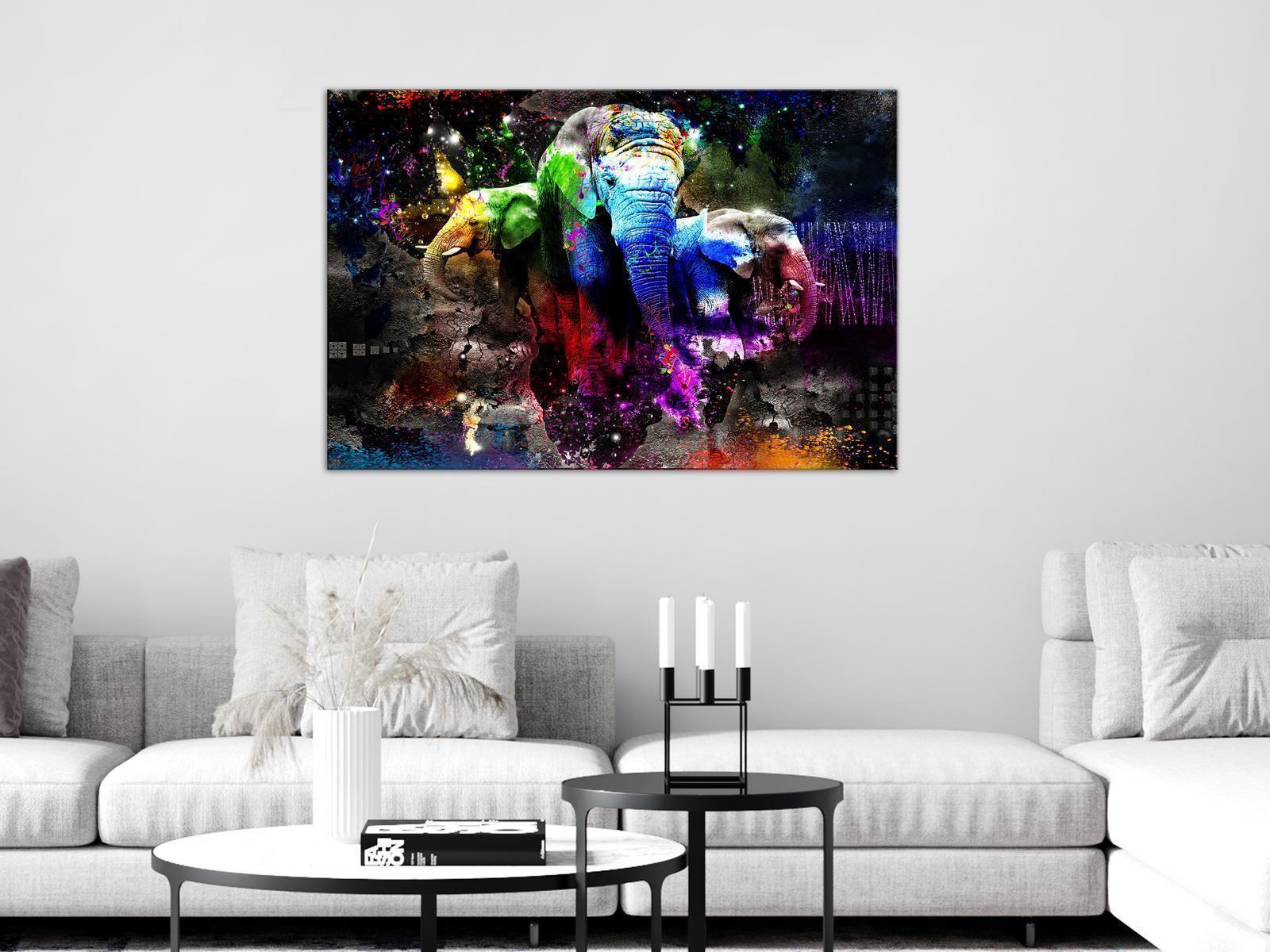 Leinwandbild - Colorful Elephants (1 Part) Wide Artgeist