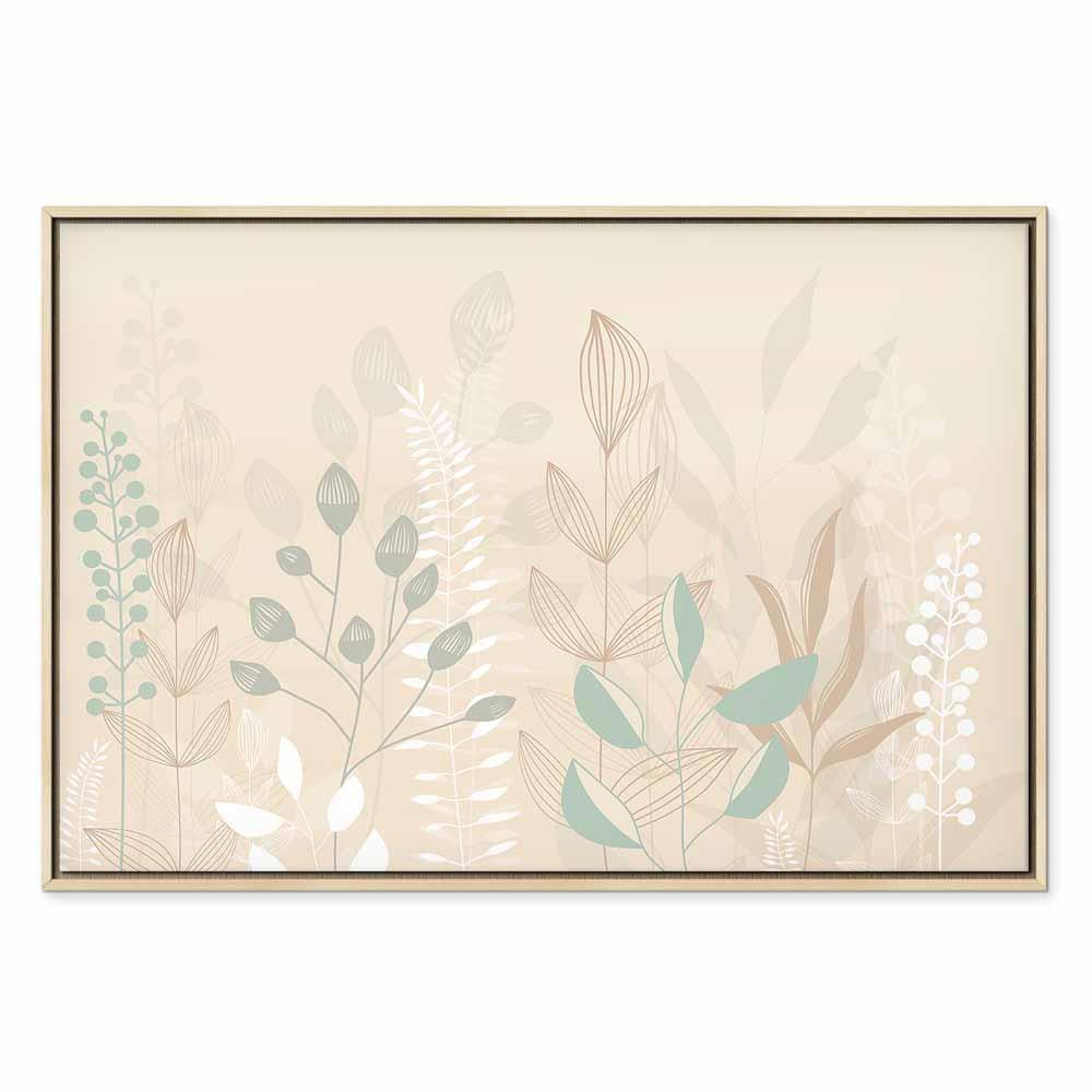 Leinwandbild - Morning in the Meadow - Various Pastel Plants on a Beige Background