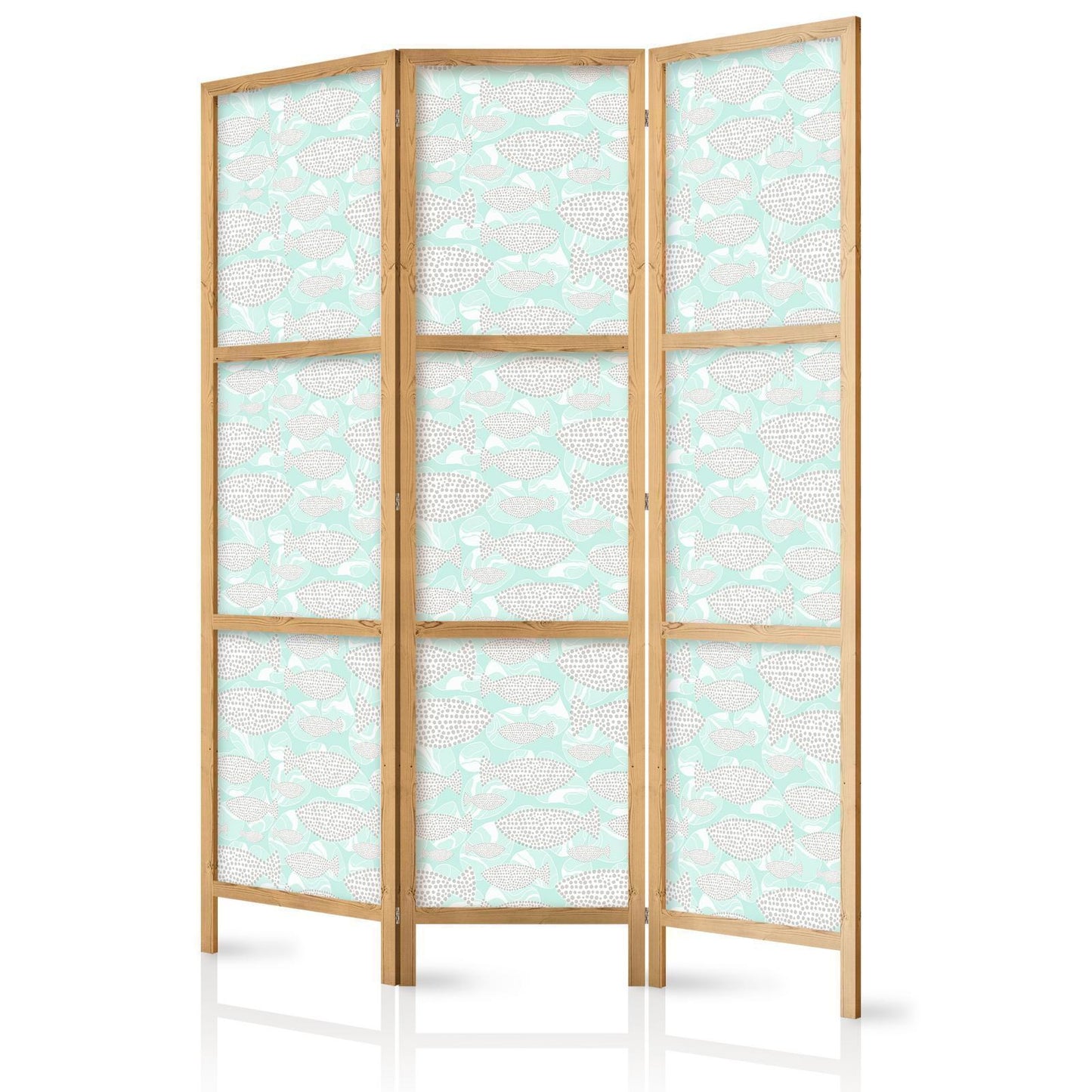 Japanischer Paravent - Minimalist Fish - Fish from Gray Dots on the Crystal Clear Water Surface in Mint Green Artgeist